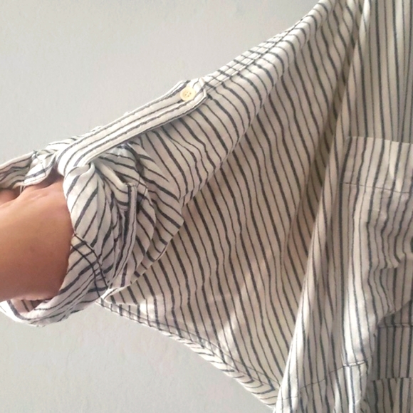 Billy Reid Stripe Drawstring Waist Shirt Dress White Charcoal One Size XS-L - Picture 5 of 16